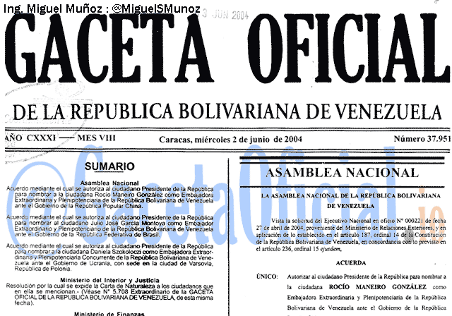 Gaceta Oficial 37951 del 2 Junio 2004