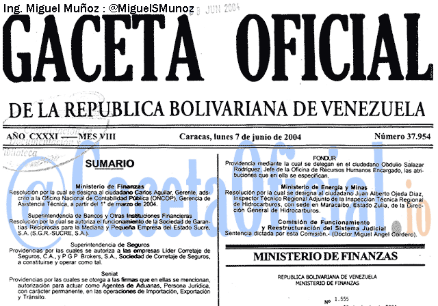 Gaceta Oficial 37954 del 7 Junio 2004