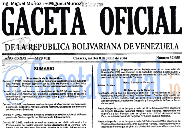 Gaceta Oficial 37955 del 8 Junio 2004