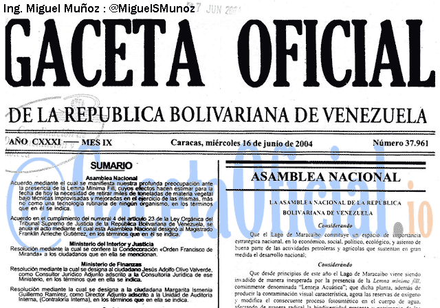 Gaceta Oficial 37961 del 16 Junio 2004