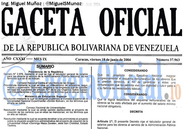 Gaceta Oficial 37963 del 18 Junio 2004
