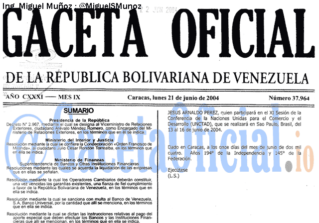 Gaceta Oficial 37964 del 21 Junio 2004