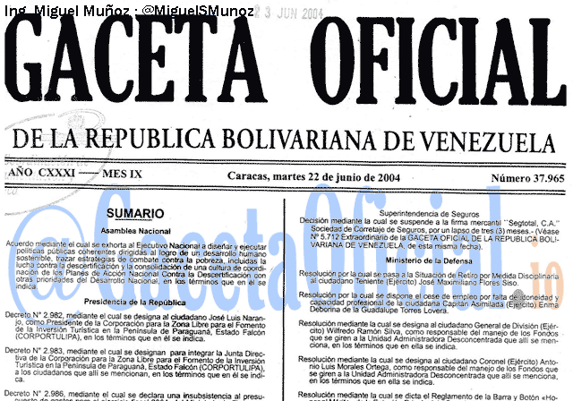 Gaceta Oficial 37965 del 22 Junio 2004