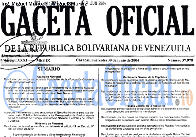 Gaceta Oficial 37970 del 30 Junio 2004