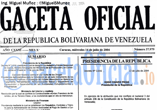 Gaceta Oficial 37979 del 14 Julio 2004