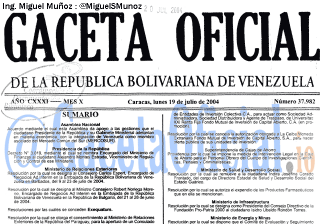 Gaceta Oficial 37982 del 19 Julio 2004