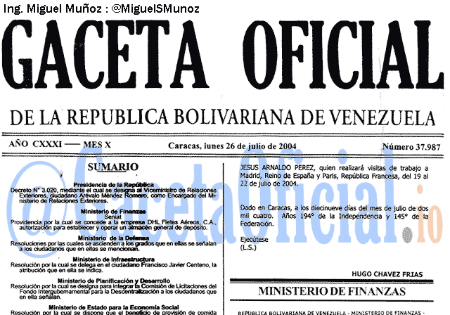 Gaceta Oficial 37987 del 26 Julio 2004