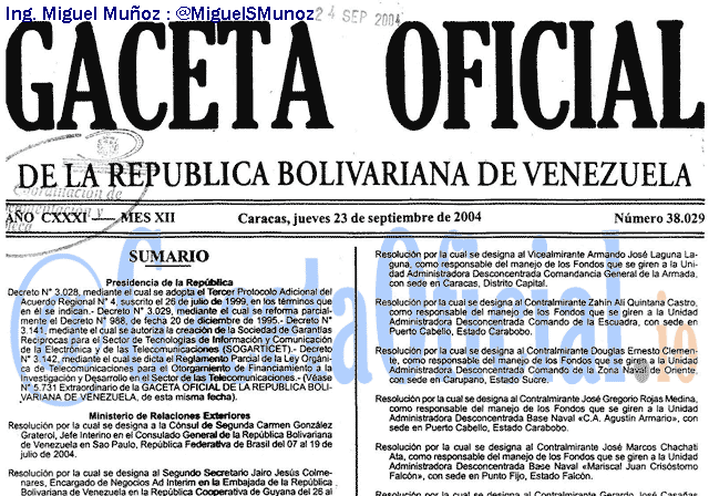 Gaceta Oficial 38029 del 23 Septiembre 2004
