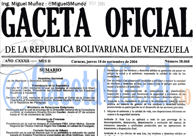 Gaceta Oficial 38068 del 18 Noviembre 2004
