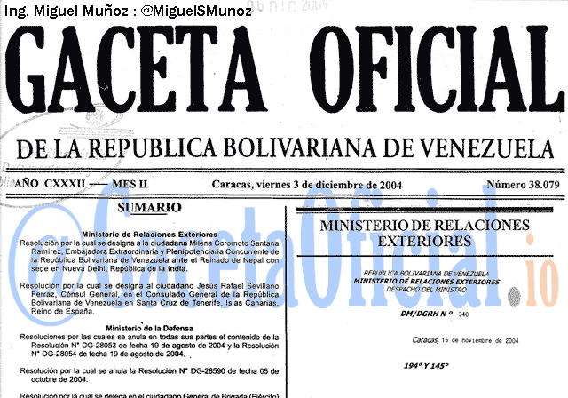 Gaceta Oficial 38079 del 3 Diciembre 2004