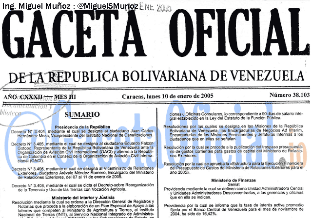 Gaceta Oficial 38103 del 10 Enero 2005