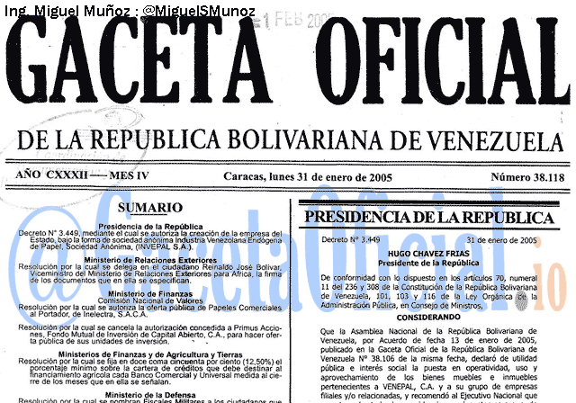 Gaceta Oficial 38118 del 31 Enero 2005