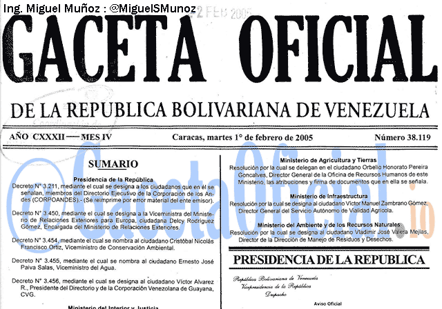 Gaceta Oficial 38119 del 1 Febrero 2005