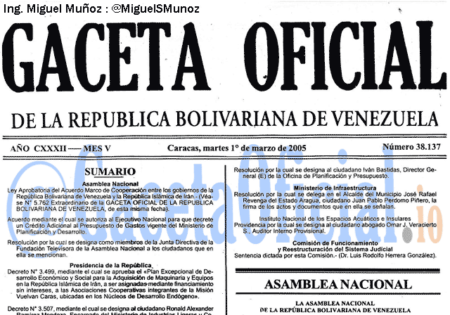 Gaceta Oficial 38137 del 1 Marzo 2005