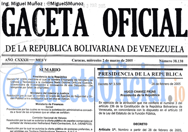 Gaceta Oficial 38138 del 2 Marzo 2005