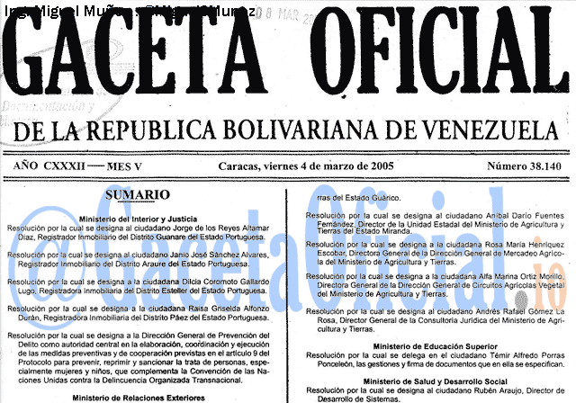 Gaceta Oficial 38140 del 4 Marzo 2005
