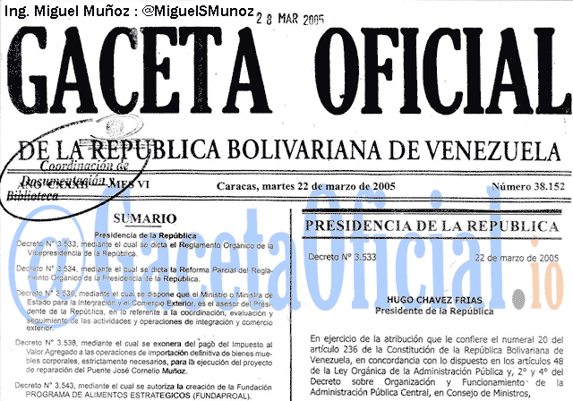 Gaceta Oficial 38152 del 22 Marzo 2005