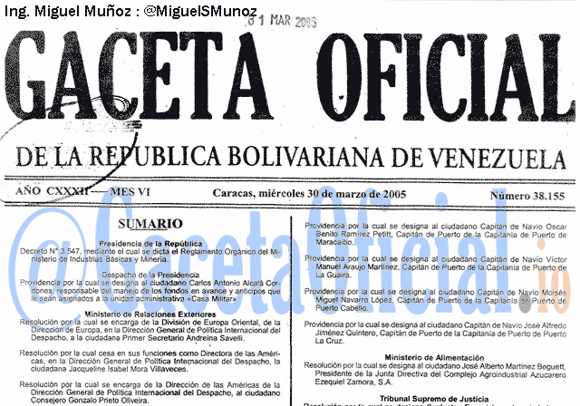 Gaceta Oficial 38155 del 30 Marzo 2005