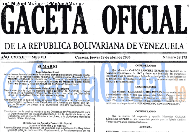 Gaceta Oficial 38175 del 28 Abril 2005