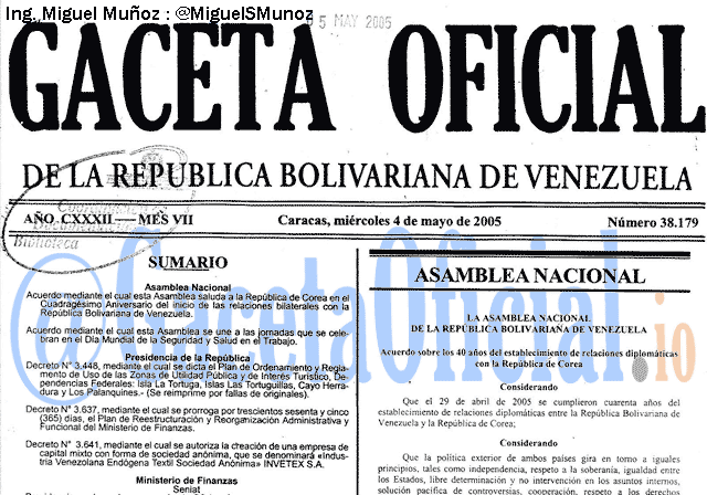 Gaceta Oficial 38179 del 4 Mayo 2005