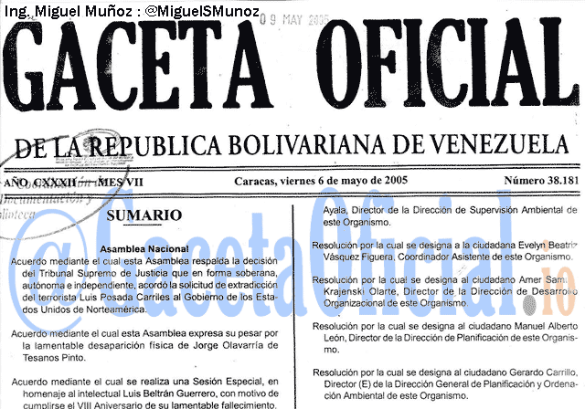 Gaceta Oficial 38181 del 6 Mayo 2005