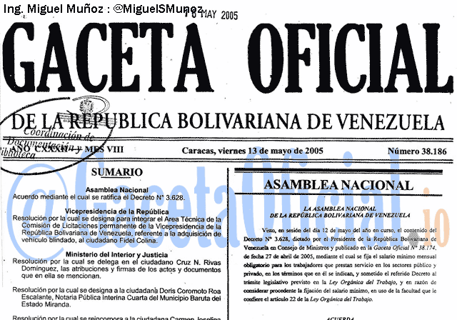 Gaceta Oficial 38186 del 13 Mayo 2005