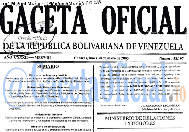 Gaceta Oficial 38197 del 30 Mayo 2005