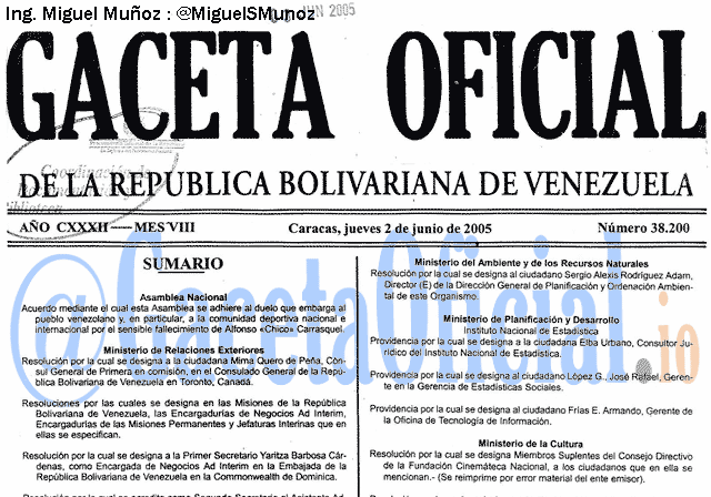 Gaceta Oficial 38200 del 2 Junio 2005
