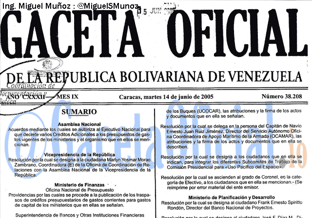 Gaceta Oficial 38208 del 14 Junio 2005