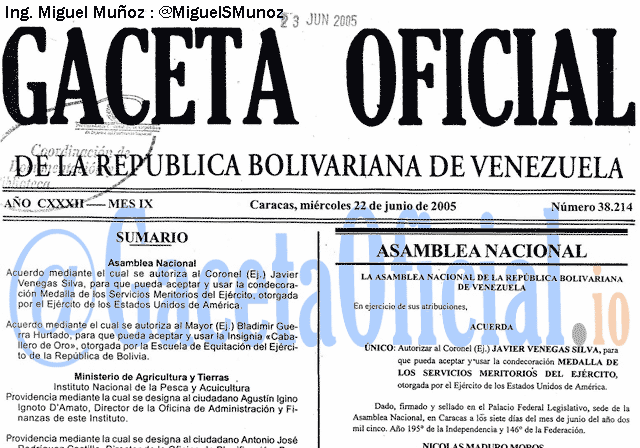Gaceta Oficial 38214 del 22 Junio 2005
