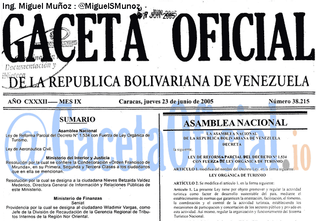 Gaceta Oficial 38215 del 23 Junio 2005