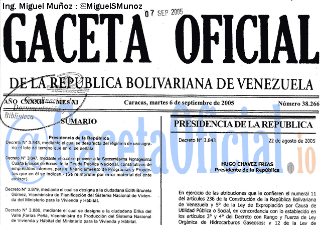 Gaceta Oficial 38266 del 6 Septiembre 2005