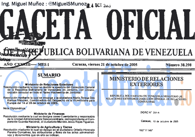 Gaceta Oficial 38298 del 21 Octubre 2005