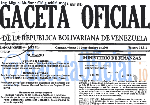 Gaceta Oficial 38312 del 11 Noviembre 2005