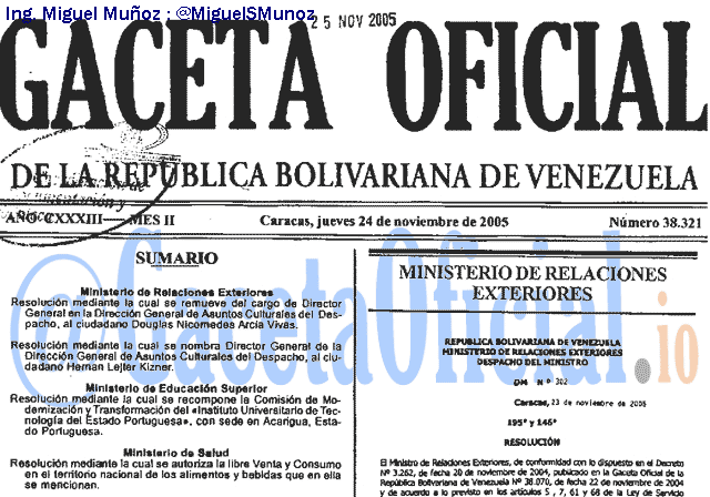 Gaceta Oficial 38321 del 24 Noviembre 2005