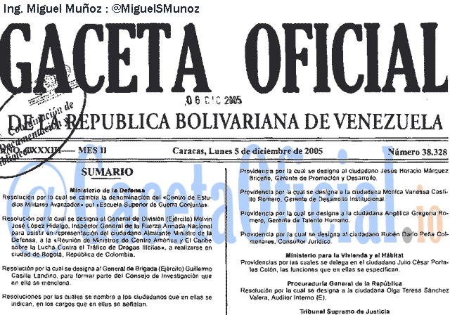 Gaceta Oficial 38328 del 5 Diciembre 2005