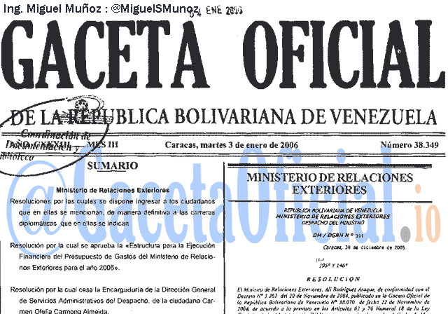Gaceta Oficial 38349 del 3 Enero 2006
