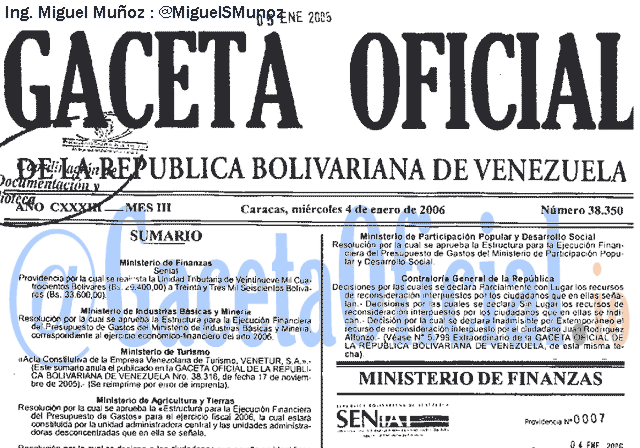 Gaceta Oficial 38350 del 4 Enero 2006