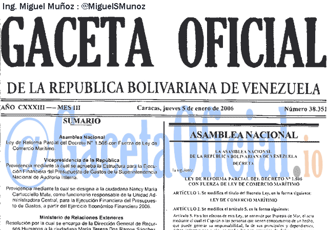 Gaceta Oficial 38351 del 5 Enero 2006