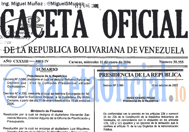 Gaceta Oficial 38355 del 11 Enero 2006