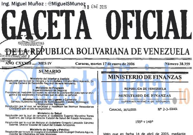 Gaceta Oficial 38359 del 17 Enero 2006