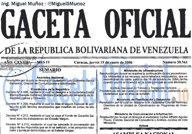 Gaceta Oficial 38361 del 19 Enero 2006
