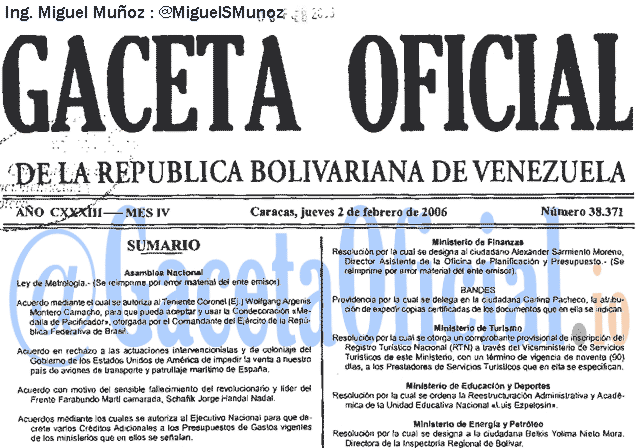 Gaceta Oficial 38371 del 2 Febrero 2006