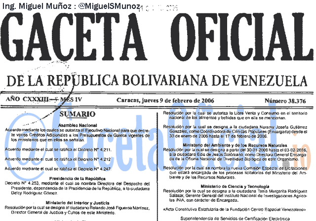 Gaceta Oficial 38376 del 9 Febrero 2006