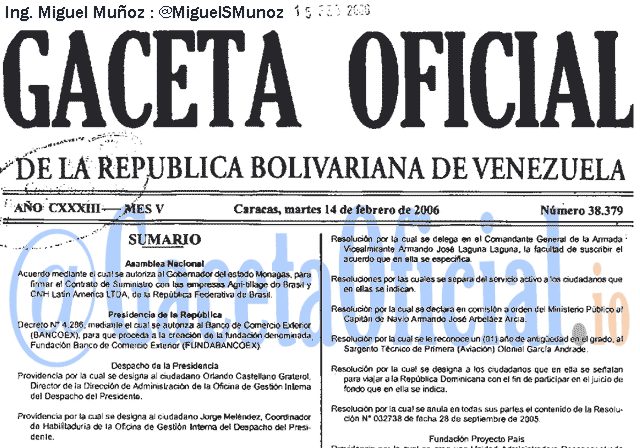 Gaceta Oficial 38379 del 14 Febrero 2006