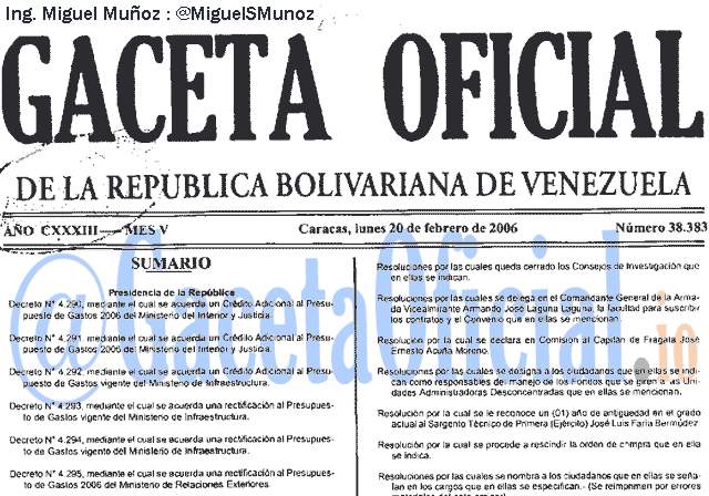 Gaceta Oficial 38383 del 20 Febrero 2006