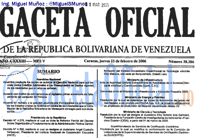 Gaceta Oficial 38386 del 23 Febrero 2006