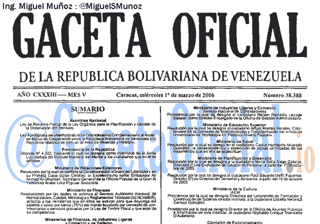 Gaceta Oficial 38388 del 1 Marzo 2006