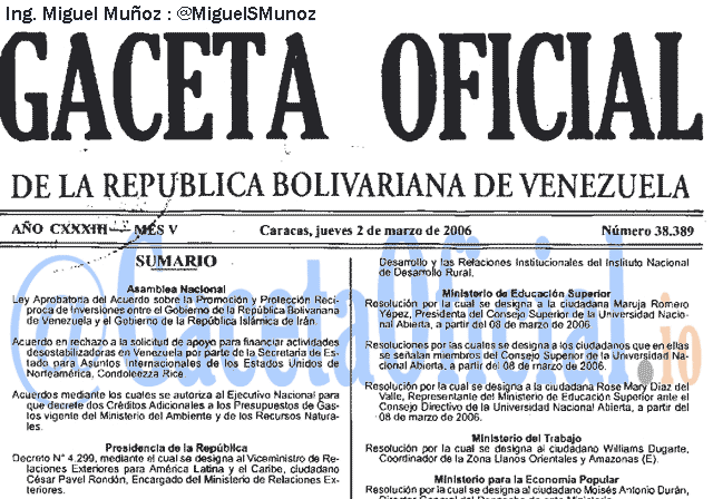 Gaceta Oficial 38389 del 2 Marzo 2006
