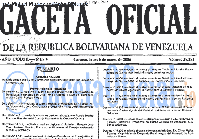 Gaceta Oficial 38391 del 6 Marzo 2006